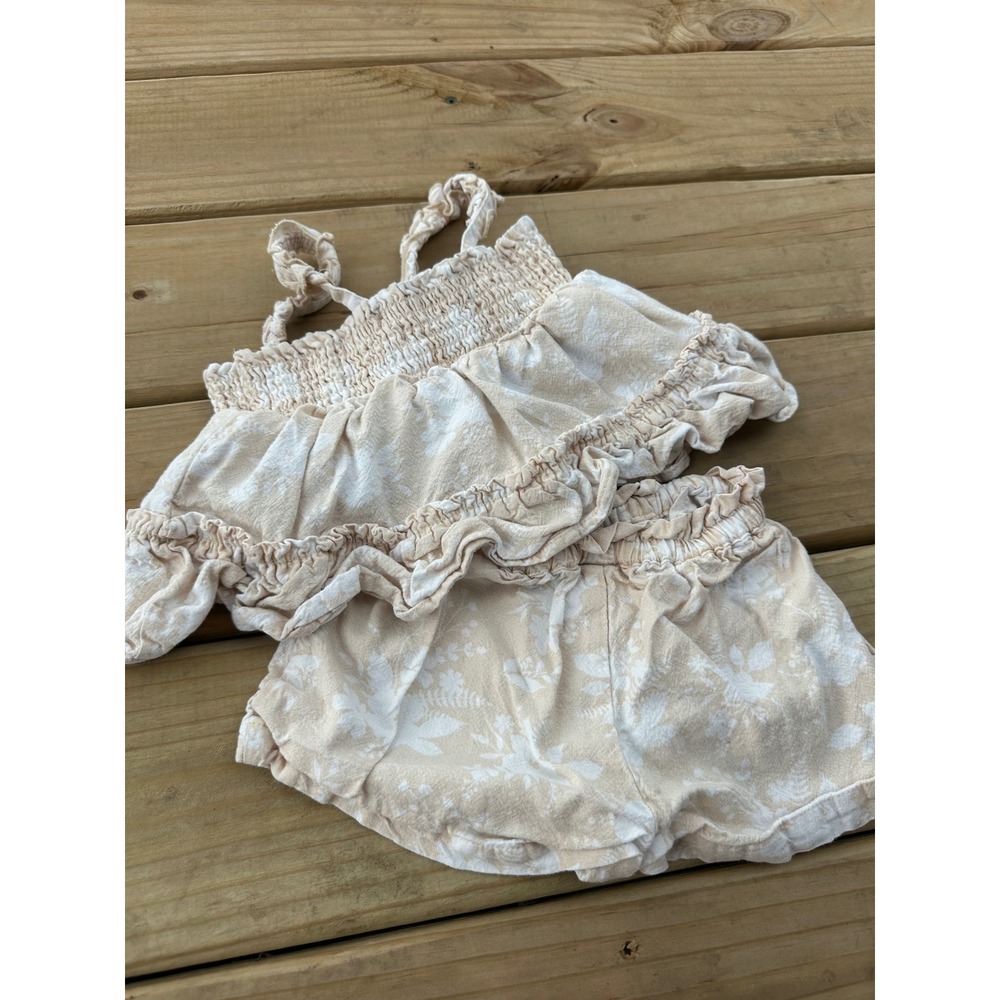 Haute Hippie Infant Girls Beige Neutral Tropical Beach Tank and Short Set 24M